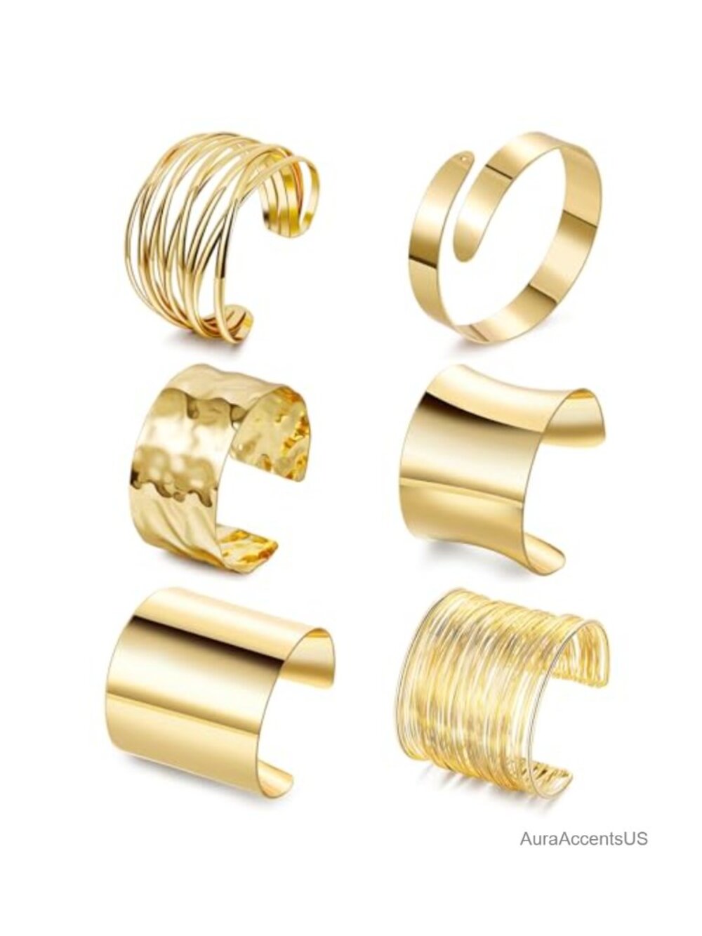 Chunky Cuff Bracelet Set 6pc Adjustable Hammered Bangles